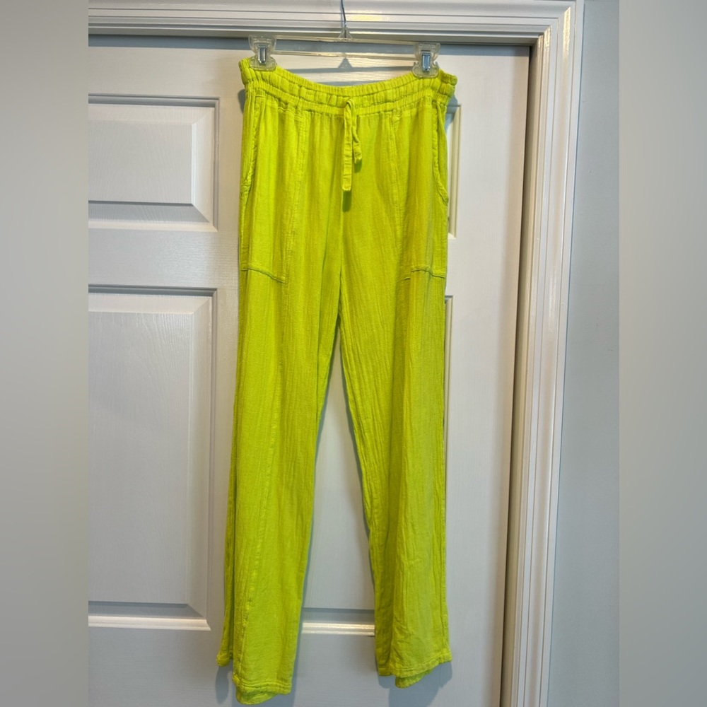 Gauze fabric elastic pants
